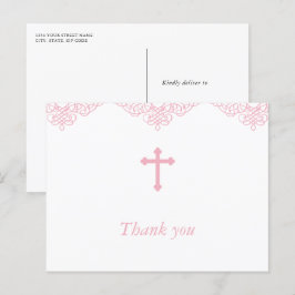 Rosa Girls Baptism/Christening Tack Vykort