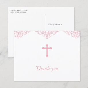 Rosa Girls Baptism/Christening Tack Vykort
