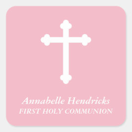 Rosa Girls Baptism/Communion Favor Fyrkantigt Klistermärke