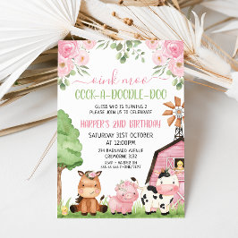 Rosa Girls Blommigt Barn Boskap Birthday Inbjudningar