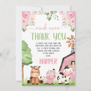 Rosa Girls Blommigt Farm Birthday Tack you Card Inbjudningar