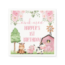 Rosa Girls Blommigt Farm Födelsedagsfest Pappersse