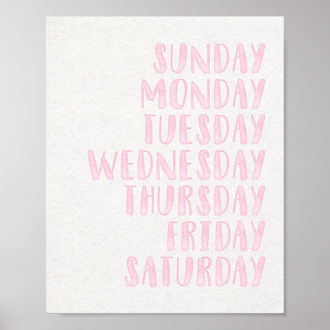 Rosa Girls Days of the Week Educational Nursery Poster (Framsidan)