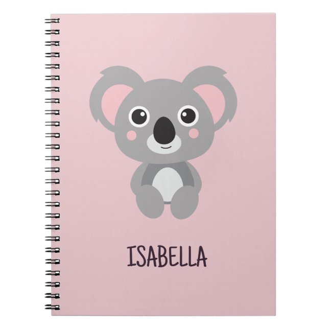 Rosa Girls Koala Anpassat namn Anteckningsbok (Framsidan)