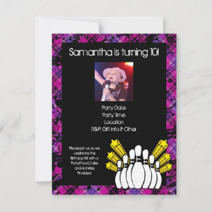 Rosa Girls Photo Bowling Party-inbjudan Inbjudningar