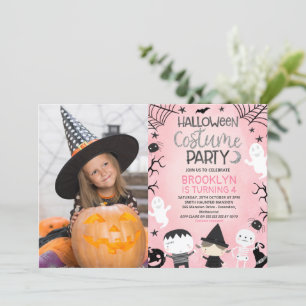 Rosa Girls Photo Halloween fest Birthday Inbjudningar