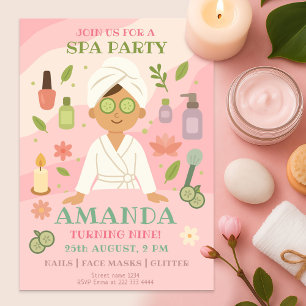 Rosa Girls Spa Birthday, Robes, Ansikte Mask, Cand Inbjudningar