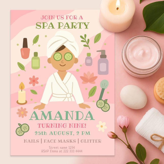Rosa Girls Spa Birthday, Robes, Ansikte Mask, Cand Inbjudningar (Skapare uppladdad)