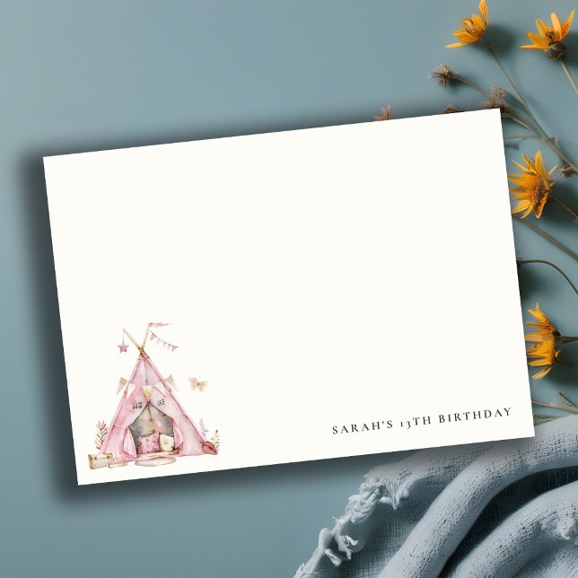 Rosa Girls Tält Sleepover Slumber Födelsedagsfest Anteckningskort (Skapare uppladdad)