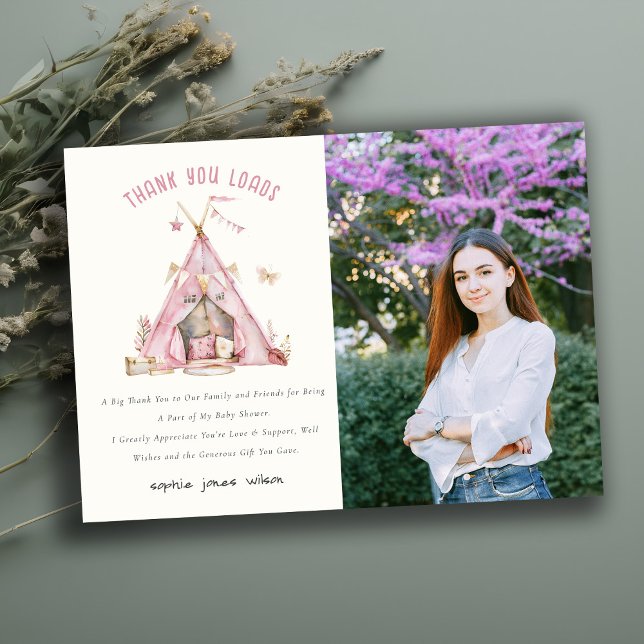 Rosa Girls Tält Sleepover Slumber Photo Birthday Tack Kort (Skapare uppladdad)