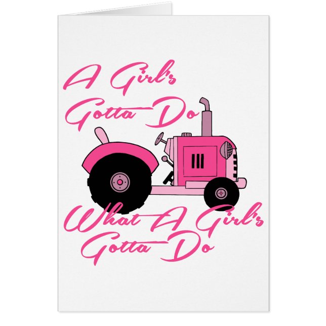 Rosa Girls Tractor Hälsningskort (Framsidan)