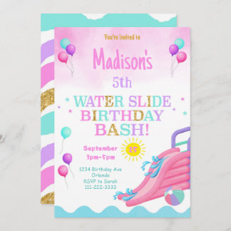 Rosa Girls Waterdiag Birthday Bash-inbjudan Inbjudningar