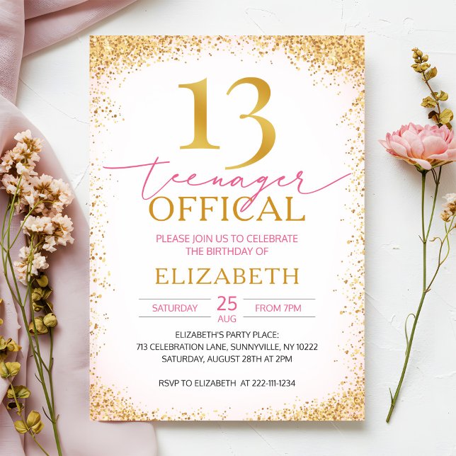 Rosa Girly 13:e födelsedagen Inbjudningar (Skapare uppladdad)
