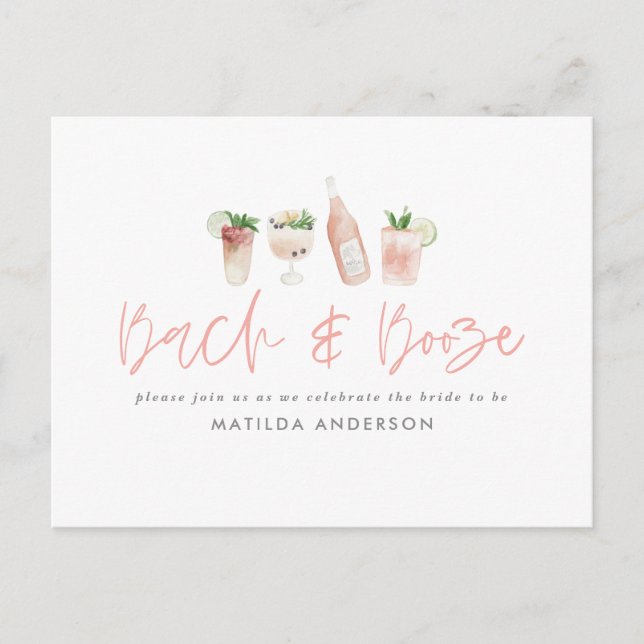 rosa girly bach & sprit bachelorette helg chic inbjudan vykort (Framsida)