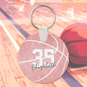 rosa girly basketboll keychain w jersey number nyckelring