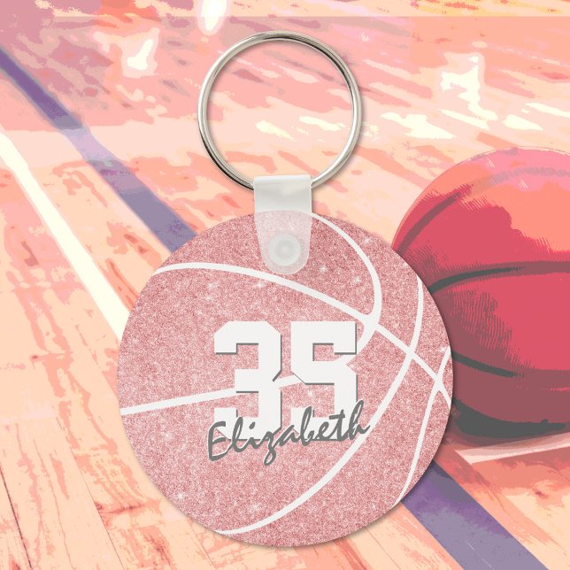 rosa girly basketboll keychain w jersey number nyckelring (Skapare uppladdad)