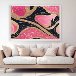 Rosa Girly Black Guld Glitter Modern Art Poster