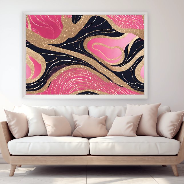 Rosa Girly Black Guld Glitter Modern Art Poster (Pink Girly Black Gold Glitter Modern Art Poster)
