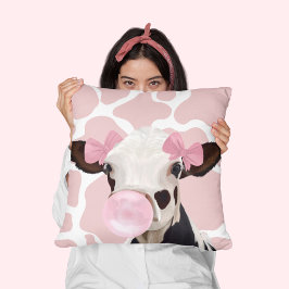 Rosa Girly Bubblegum Blowing Cow Kudde