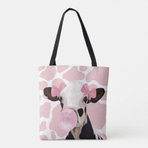 Rosa Girly Bubblegum Blowing Cow Tygkasse