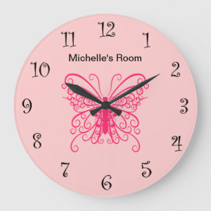 Rosa Girly Butterfly Clocks Stor Klocka