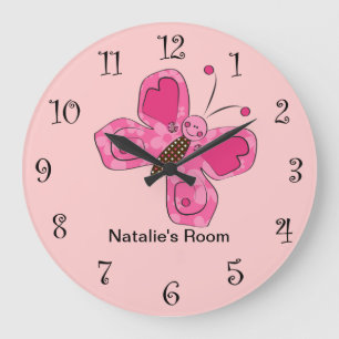 Rosa Girly Butterfly Clocks Stor Klocka