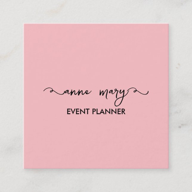  Rosa Girly Calligraphy Classy Event Planner Fyrkantigt Visitkort (Framsida)