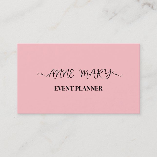  Rosa Girly Calligraphy Event Planner Simple Visitkort (Framsida)