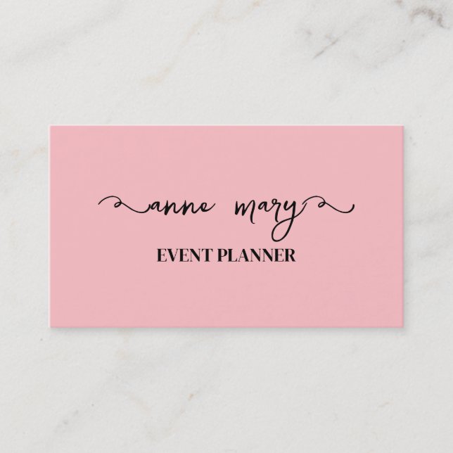  Rosa Girly Calligraphy Trendig Event Plananner Visitkort (Framsida)