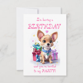 Rosa Girly Chihuahua Födelsedagsfest Inbjudningar