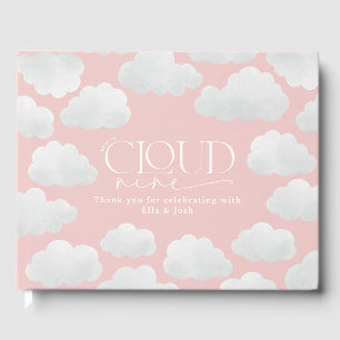 Rosa Girly Cloud Nine Baby Shower Modern Minimal Gästböcker