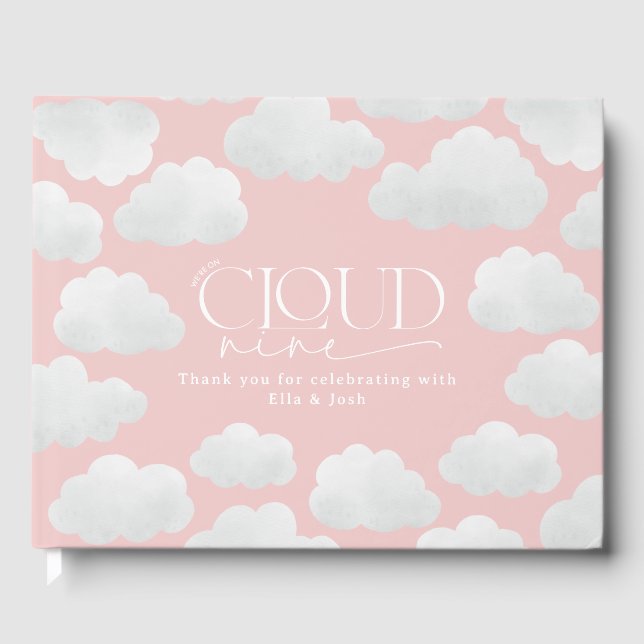 Rosa Girly Cloud Nine Baby Shower Modern Minimal Gästböcker (Framsida)