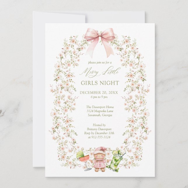 Rosa Girly Coquette Girls Night Julfest Inbjudningar (Framsida)