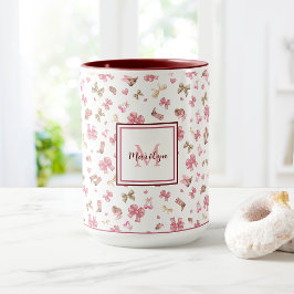 Rosa Girly Cowgirl Westernare Mönster Monogrammed Mugg
