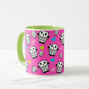 Rosa Girly Cute Kawaii Panda Bear Kärlek Hearts Mugg