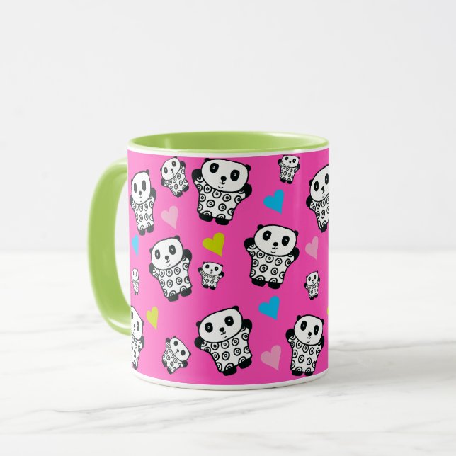 Rosa Girly Cute Kawaii Panda Bear Kärlek Hearts Mugg (Framsida vänster)
