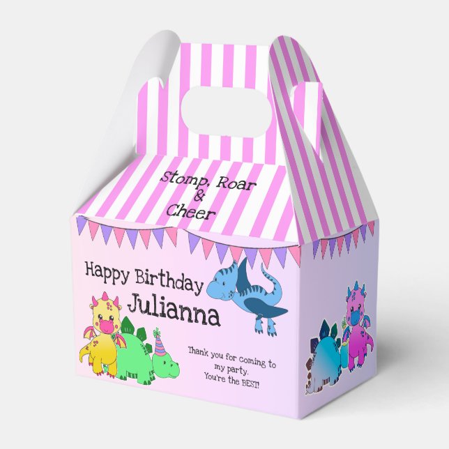 Rosa Girly Dinosaur Kids Party Presentaskar (Framsidan Sidan)
