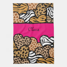 Rosa Girly-djurskrivarhjärtan med namn Kökshandduk