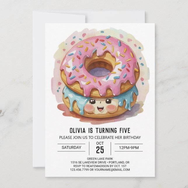 Rosa Girly Donuts Birthday Inbjudningar (Framsida)