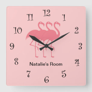 Rosa Girly Flamingo Clocks Fyrkantig Klocka