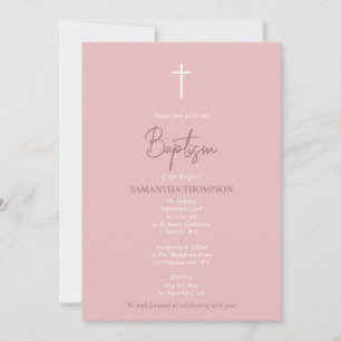 Rosa Girly Flicka Calligraphy Baptism Inbjudningar