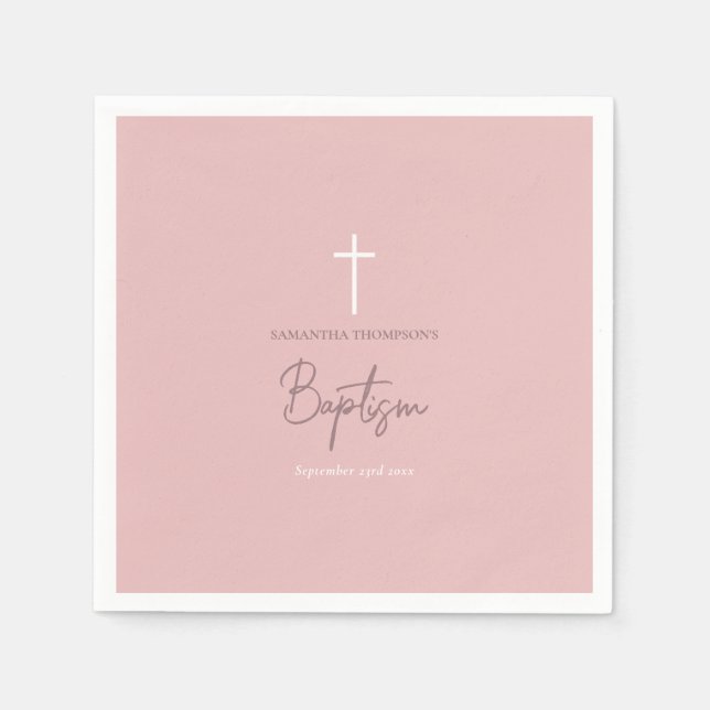 Rosa Girly Flicka Calligraphy Baptism Pappersservett (Framsidan)