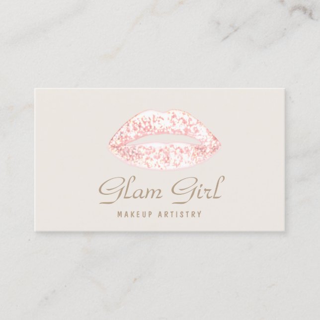 Rosa Girly Glam Glitter Läppar Makeup Artist Visitkort (Framsida)