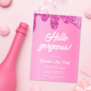 Rosa Girly Glitter Gorgous Galentine's Day Party Inbjudningar