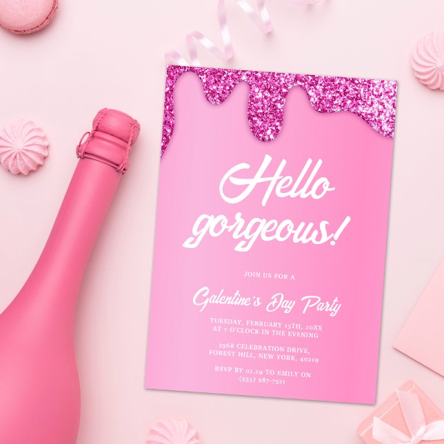 Rosa Girly Glitter Gorgous Galentine's Day Party Inbjudningar (Skapare uppladdad)