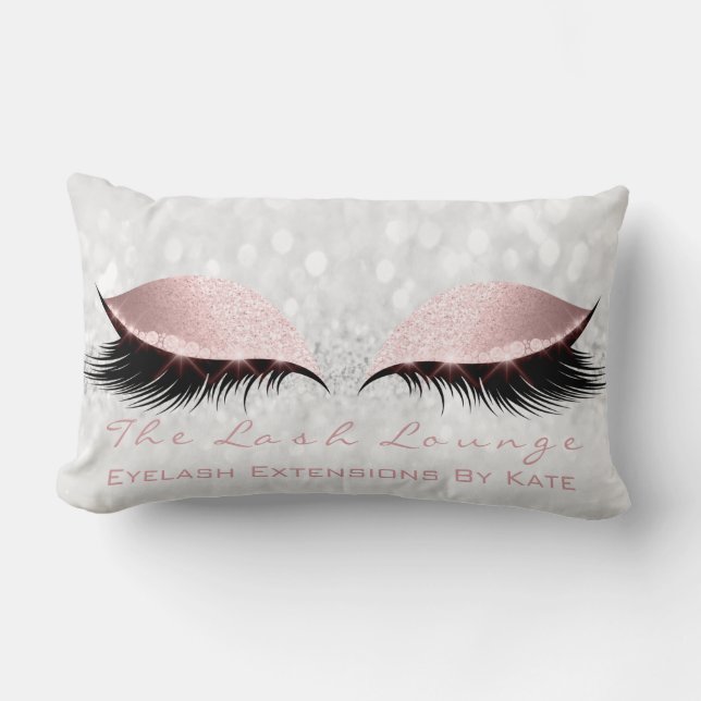 Rosa Girly Glitter Makeup Lash Öga Princess Grått Lumbarkudde (Framsida)