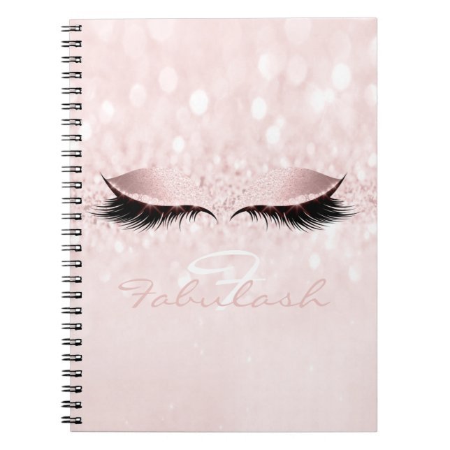 Rosa Girly Glitter Makeup Sparkly Monogram Namn Anteckningsbok (Framsidan)