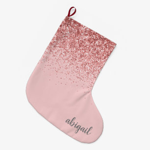 Rosa Girly Glitter Modern Snyggt Elegant Stor Julstrumpa