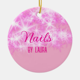 Rosa girly glitter nagel Lägg till namn webbplats  Julgransprydnad Keramik