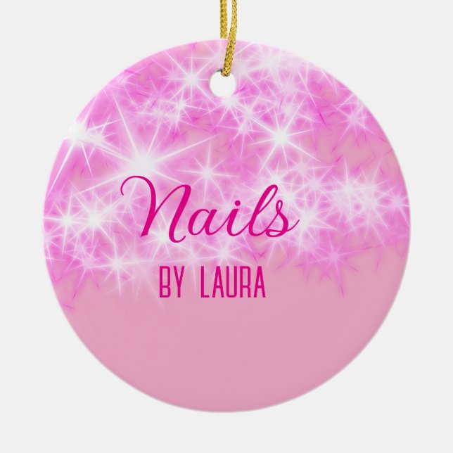 Rosa girly glitter nagel Lägg till namn webbplats  Julgransprydnad Keramik (Framsidan)